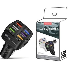 Resim Tongdashop Qc6-black 6 Portlu Araç Şarj Cihazı: Qc3.0 Hızlı Şarj 12v/24v Evrensel Usb 