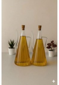 Resim Qerhome Borosilikat Cam 2'li Glazzy Çizgili Tasarım Yağlık & Sosluk 500 Ml Stantsız Beyaz 