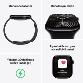 Resim Apple Watch Series 10 GPS 46mm Simsiyah Alüminyum Kasa ve Siyah Spor Kordon Akıllı Saat Teşhir (Açıklamayı Okuyunuz) 