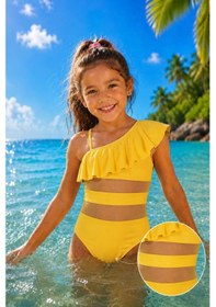 Resim My Kids Wear Kız Çocuk Fırfır Ve Tül Detaylı Tek Parça Mayo. 12841 Sarı 