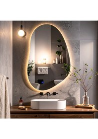Resim Nelyos Günışığı Lazer Kumlamalı Lavabo & Banyo Aynası Dokunmatik Sensörlü 55 X 90 