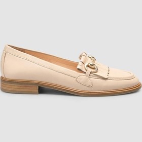 Resim %100 Hakiki Deri Bej Kadın Püsküllü Loafer Bej 