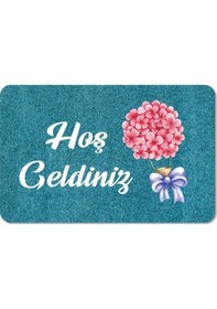 Resim Dijital Baskılı Kapı Önü Paspas Hoşgeldiniz Yazılı Çiçek Desenıç Ve Dış Kapı Paspası Yıkanabilir Kahverengi 