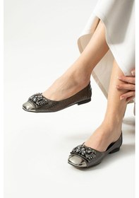 Resim Kadın Platin Krok Taşlı Aksesuar Babet Platin 