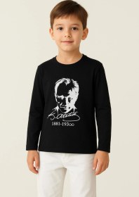 Resim Gala Atatürk Baskılı Uzunkol Ünisex Çocuk Tişört Siyah 
