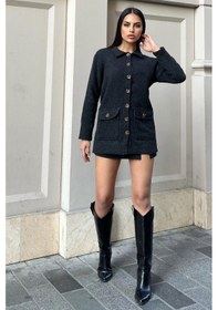 Resim Siyah Çift Cepli, Yumuşak Dokulu Uzun Kaşe Ceket Siyah 