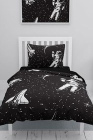 Resim MONOHOME Siyah Uzay Astronot 3D Pamuk Saten Çocuk Nevresim Takımı, cocukuzay2 
