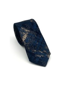Resim Gaffy Bej Desenli Petrol Mavi Dokuma Kumaş Mendilli Slim Fit Kravat // Sdk-2608-5 Mavi 