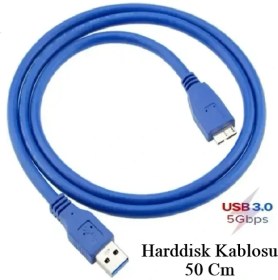 Resim Anktek USB 3.0 Taşınabilir HDD Hard Disk Kablosu (Mavi 50 Cm) Micro Usb-B / 5 Gbps Hızlı Veri Aktarır 