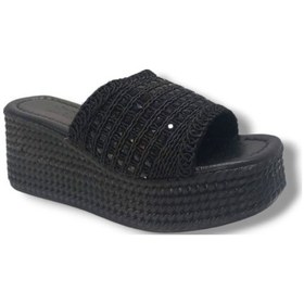 Resim İremsu 788-25 Örgü Taşlı Anatomik Dolgu Topuk Kadın Terlik Siyah 