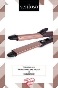 Resim Ventoso Premium Seramik Kaplı Profesyonel Saç Düzleştirici Ve Maşa Ile Isıya Dayanıklı Maşa Eldiveni 