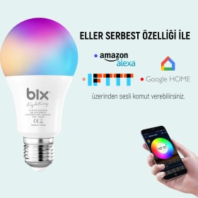 Resim Bix SL-02 Aura Çok Renkli 11W RGB WiFi-Bluetooth Uzaktan Kontrollü Akıllı Ampul 
