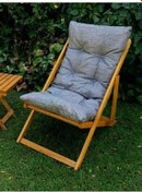 Resim Gri Minderli Ahşap Kademeli Şezlong Bahçe&balkon&teras&plaj Katlanır Şezlong 