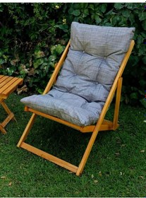 Resim Gri Minderli Ahşap Kademeli Şezlong Bahçe&balkon&teras&plaj Katlanır Şezlong 