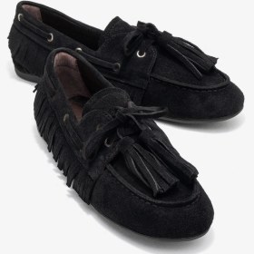 Resim Luvi Shoes Fenora Siyah Süet Hakiki Deri Saçaklı Püsküllü Kadın Loafer Ayakkabı SIYAH SUET 