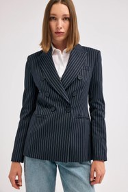 Resim Lacivert Çizgili Blazer Ceket - 38 / Lacivert 