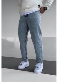 Resim Baggy Asit Yıkama Taşlamalı Kot Pantolon-Erkek Mavi 
