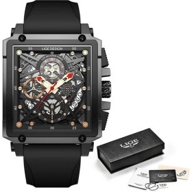 Resim Hanyang Tüm Siyah 2022 Yeni Erkek Saatler Lıge Üst Marka Lüks Su Geçirmez Kuvars Kare Erkekler Için Tarih Spor Içi Boş Saat Erkek Relogio Masculino (Yurt Dışından) 