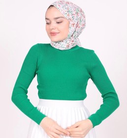 Resim Boğazlı Triko Badi Yeşil - Standart 