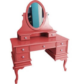 Resim BENGİ TİCARET Makyaj Masa 19331 Dresuar 7Çekm Kayn Aslan Ayak Kırmızı Lake Hareket Ayna El Yapı 
