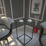 Resim Pasific Home Pure Yan Cam Sehpa, Metal Yan Sehpa 