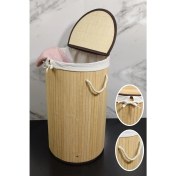 Resim Yuvarlak Bambu Çamaşır Sepeti Naturel CL-6001-01 