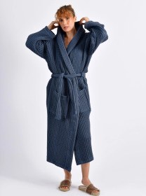 Resim Lacivert Waffle Gofre Bornoz Çok Renkli 