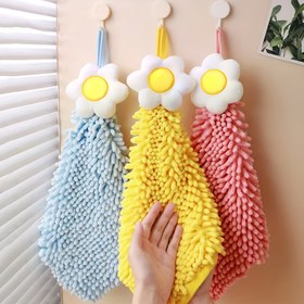 Resim 1 adet Ultra-Yumuşak Chenille El Havlusu Çiçek Deseni ile - Hızlı Kuruyan, Yüksek Emici, Halka ile Asılabilir Mutfak, Banyo, Ev ve Otel Kullanımı için - İdeal Şükran Günü Hediyesi, Banyo Havlusu | Çiçek Desenli Havlu | Ultra Emici Kumaş, Banyo Havluları 