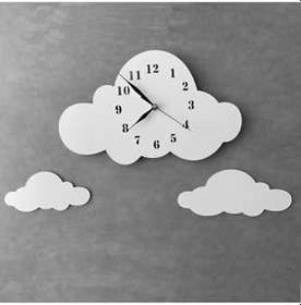 Resim Sürpriz Hediye ile Ahşap Beyaz Bulutlu Çocuk Odası Duvar Saati 40cm 