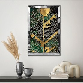 Resim Gümüş Aynalı Pleksi Çerçeveli Minimalist Siyah Altın Sarısı Yaprak Desenli Soyut Çizim Tablo 