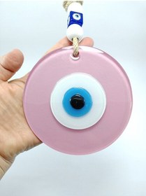 Resim Opak Toz Pembe Nazar Boncuğu El Yapımı Cam Duvar Dekoru 12 Cm Hed 