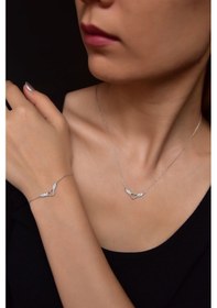 Resim Papatya Silver 925 Ayar Gümüş Rodyum Kaplama Kalp Kanat Kolye ve Bileklik Set 