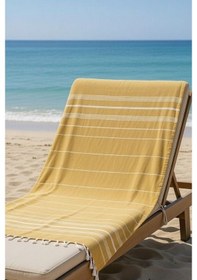 Resim Mika %100 Pamuk Peştemal Havlu 100x180 Cm Plaj Havlusu, Hamam Peştemali, Hızlı Kuruyan Hafif Banyo Havlusu Hardal 