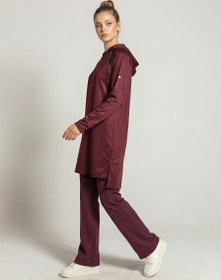 Resim Yanları Yırtmaçlı Kapüşonlu Quick Dry Eşofman Üstü - Bordo - M 