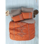 Resim Cotton Box Puff Nakışlı Çift Kişilik Nevresim Takımı Liya Kiremit-Bej 