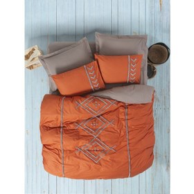 Resim Cotton Box Puff Nakışlı Çift Kişilik Nevresim Takımı Liya Kiremit-Bej 