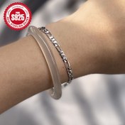 Resim 925 Gümüş 3.3mm Figaro Zincir Bilezik - Erkekler ve Kadınlar İçin Moda, Trendy, Hip-Hop Tarzı, Basit Günlük Takı, 2.8g 