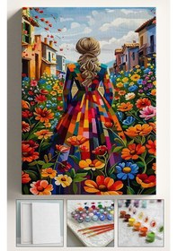 Resim Sayılarla Boyama Çerçeveli Hobi Seti Numaralı Tuval Fırça Boya Kasnaklı 40x50 Cm Çiçek Tarlası 2 