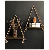 Resim O&Awood 2'Li Halatlı Doğal Ahşap Raf, Dekoratif Duvar Rafı, Ceviz 