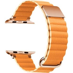 Resim Nihcase iOS Watch 9 45mm Uyumlu Kordon Strap Metal Toka Pu Deri Krd78 Turuncu 