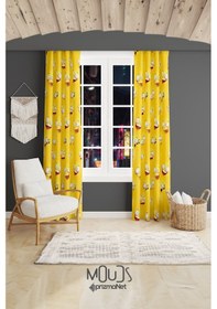 Resim Sarı Emoji Desenli Fon Perde Genç Odası Oturma Odası Süet Baskılı Ekstrafor Büzgü 2 Kanat Prd-2014 Çok Renkli 