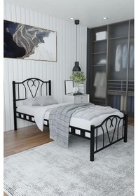 Resim Argimo Orkide Tek Kişilik Ferforje Siyah Metal Karyola 90x200 