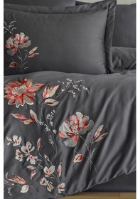 Resim İmpero Nakışlı %100 Pamuk Saten Çift Kişilik Nevresim Takımı Antrasit Antrasit 
