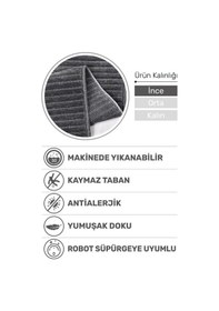 Resim Lidya Antrasit Pamuk Dokuma Yumuşak Halı Kaymaz Tabanlı, Yıkanabilen Modern Tasarımlı Kilim Antrasit 