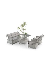 Resim Deniz Rattan Puflu Bahçe Balkon Takımı 3+1+1 Gri 
