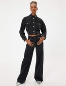 Resim Geniş Paça Kot Pantolon Taşlı Düğmeli Standart Bel Pamuklu - Bianca Wide Leg Jeans 