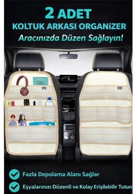 Resim Bod Ecolux Serisi Araba Oto Koltuk Arkası Eşya Düzenleyici Araç İçi Organizer 2'li Set Bej 