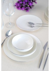 Resim Tabak Evi Sofia Platin Porselen Yemek Takımı 24 Parça 6 Kişilik Beyaz - Gümüş 