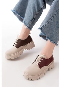 Resim 868-754 Bej Garni Bağcıklı Günlük Yüksek Tabanlı Loafer Ayakkabı Bej - Siyah 