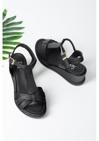 Resim Fox Shoes Siyah Dolgu Topuklu Kadın Ayakkabı K674305309 Siyah-suni Deri 